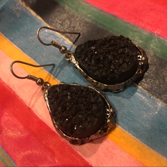 3 for $15 - Black Druzy Rough Edge Dangle Earrings - Picture 5 of 5